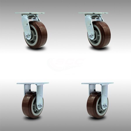 Service Caster 5 Inch SS Polyurethane Caster Set with Ball Bearings 2 Swivel 2 Rigid SCC SCC-SS30S520-PPUB-2-R-2